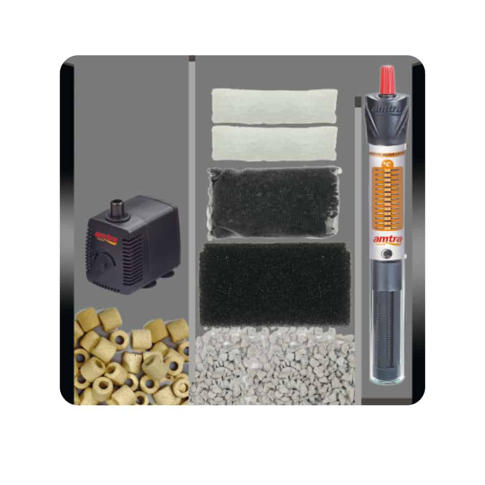 Amtra Filtering Box Black 150 - Filtre Biologique Interne pour Aquariums  avec Pompe des 520 L/H et Matériaux Filtrants Professionnels